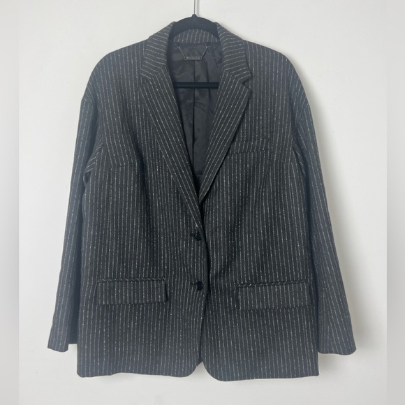 NEW Trina Turk Dark Gray Pinstripe 2-Button Single Breasted Blazer Classic Sz 12 - Picture 1 of 9